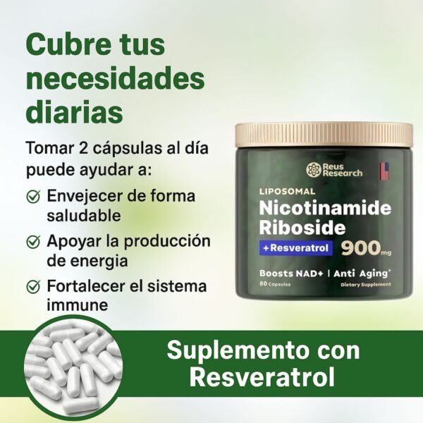 Nicotinamide Riboside Liposomal + Resveratrol 900mg | Energía Celular y Antienvejecimiento - Imagen 4