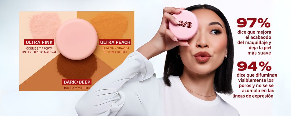 Polvo fijador One/Size maquillaje profesional, controla el brillo y difumina poros