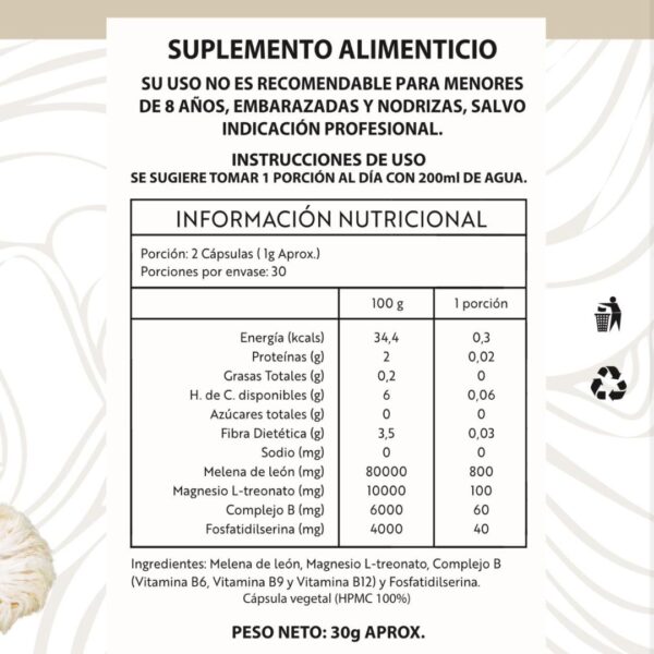 Melena de León – Suplemento Cognitivo Natural con Enfoque y Memoria - Imagen 4