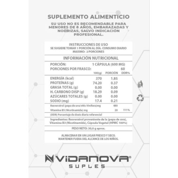 NAD+ Resveratrol Vidanova – Energía Celular y Antioxidantes 60 cápsulas - Imagen 5