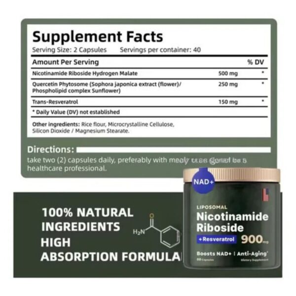 Nicotinamide Riboside Liposomal + Resveratrol 900mg | Energía Celular y Antienvejecimiento - Imagen 5