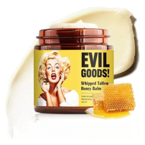Crema Evil Goods Whipped Tallow Honey Balm de 80g, hidratante nutritiva con sebo de ternera y miel.
