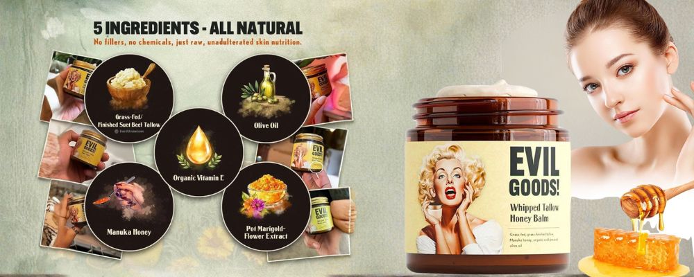 Crema Evil Goods de sebo de ternera y miel en frasco de vidrio – hidratación para piel seca VitalVibe