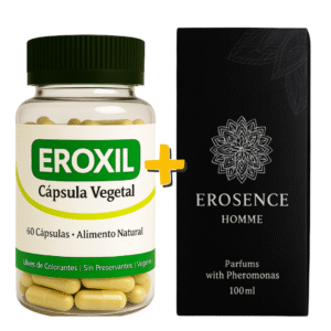 Pack Eros: suplemento Eroxil para vitalidad masculina y perfume con feromonas Erosense Homme.